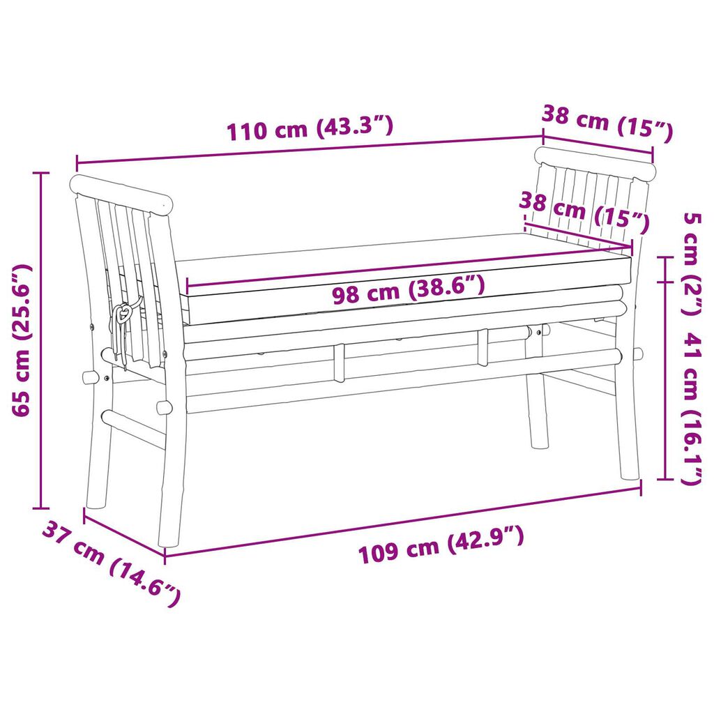 vidaXL Garden Bench with Cushion 110 cm Bamboo