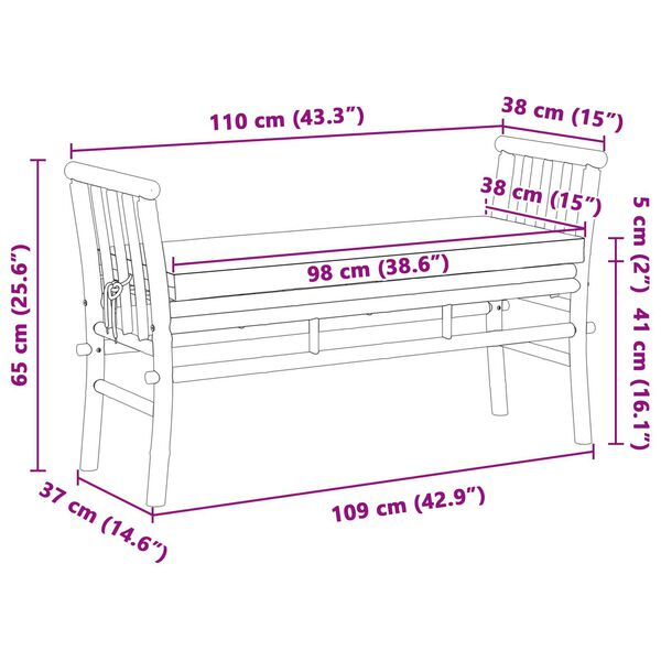 vidaXL Garden Bench with Cushion 110 cm Bamboo