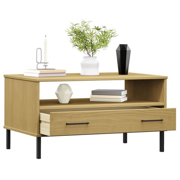 vidaXL Coffee Table with Metal Legs Brown 85x50x45cm Solid Wood OSLO