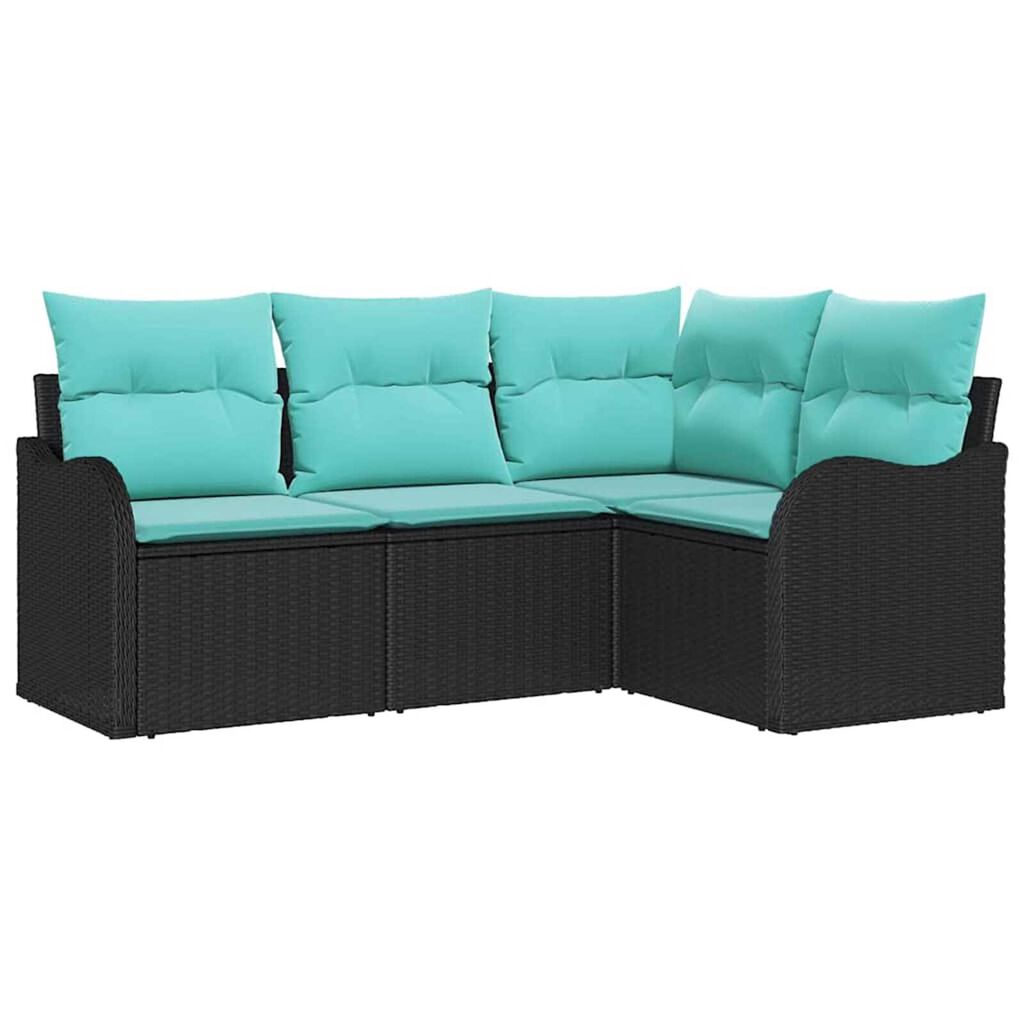 vidaXL Garden Sofa Set with Cushion 4 pcs Black Poly rattan