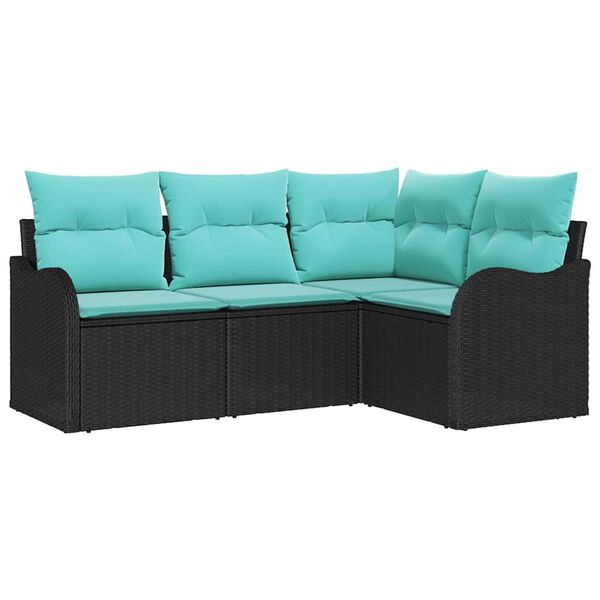 vidaXL Garden Sofa Set with Cushion 4 pcs Black Poly rattan