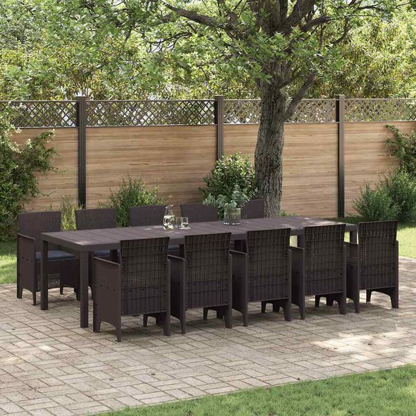 vidaXL Garden Dining Set 11 pcs Brown and Anthracite Rattan