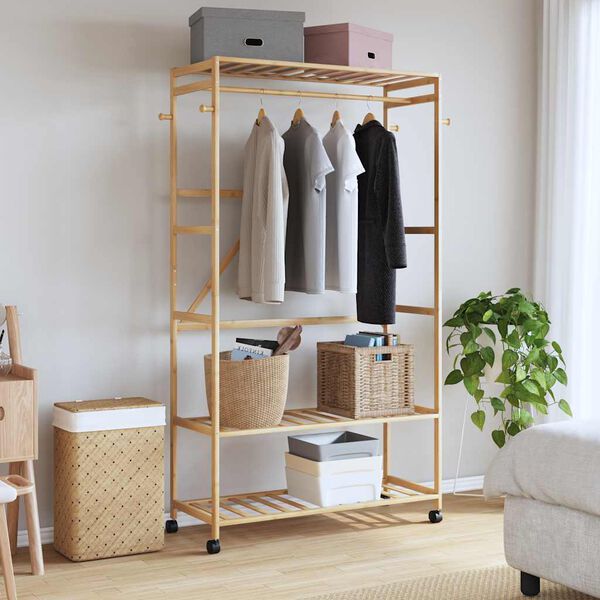 vidaXL Clothes Rack with Shelves and Wheels 110x40x180 cm Bamboo