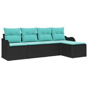 vidaXL Garden Sofa Set with Storage 5 pcs Black Poly Rattan