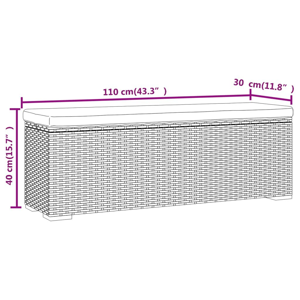 vidaXL Ottoman Bench with Cushion Brown 110x30x40 cm Poly Rattan