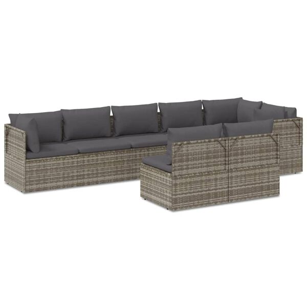 vidaXL 8 Piece Garden Lounge Set with Cushions Grey Poly Rattan