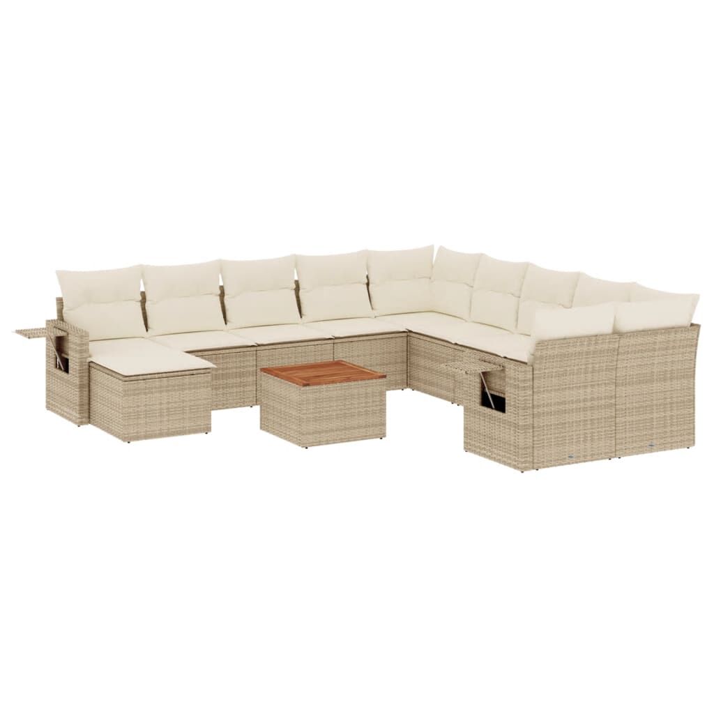 vidaXL 12 Piece Garden Sofa Set with Cushions Beige Poly Rattan