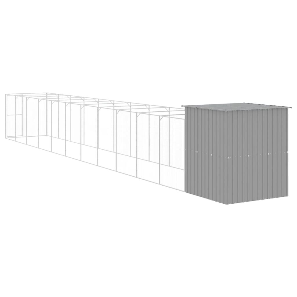 vidaXL Dog House with Run Light Grey 165x1271x181 cm Galvanised Steel