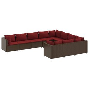 vidaXL 10 Piece Garden Sofa Set with Cushions Brown Poly Rattan