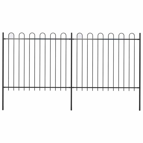 vidaXL Garden Fence with Hoop Top Steel 359x150 cm Black