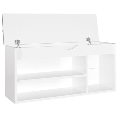 vidaXL Shoe Bench with Cushion High Gloss White 104x30x49 cm Engineered Wood