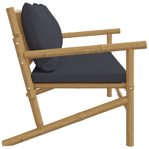 vidaXL Garden Bench with Dark Grey Cushions Bamboo