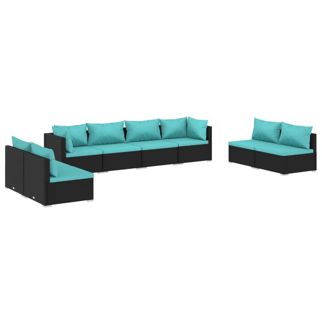 vidaXL 8 Piece Garden Lounge Set with Cushions Poly Rattan Black