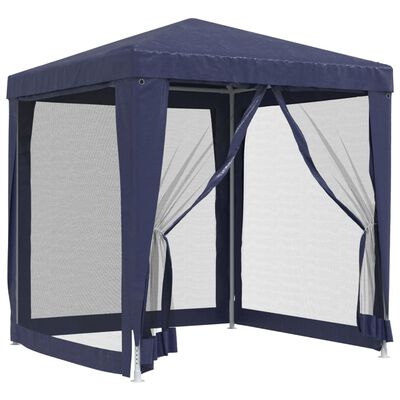 vidaXL Party Tent with 4 Mesh Sidewalls Blue 2x2 m HDPE