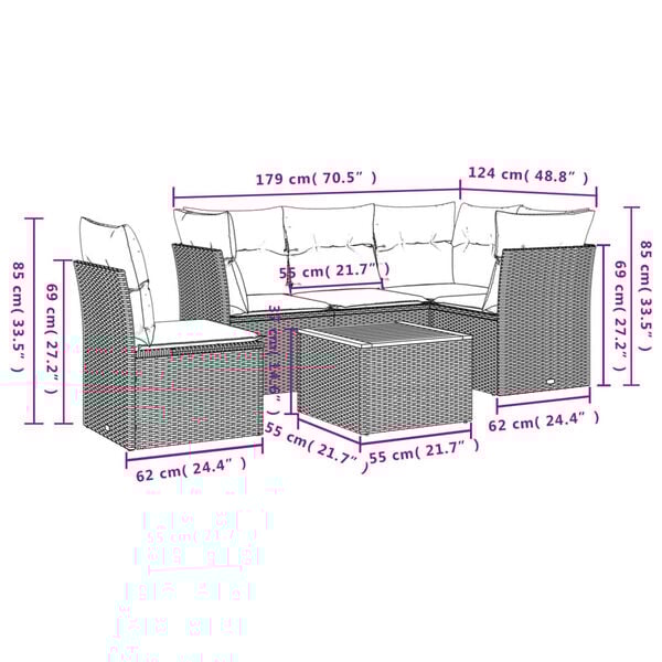 vidaXL 6 Piece Garden Sofa Set with Cushions Grey Poly Rattan