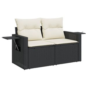 vidaXL Garden Sofa with Cushions 2-Seater Black Poly Rattan