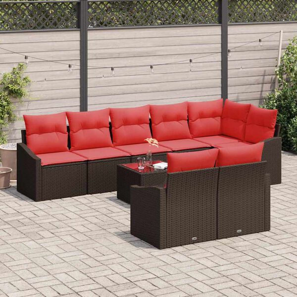 vidaXL Sofa Set with Cushion 9 pcs Brown Poly Rattan