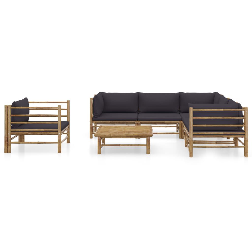 vidaXL 7 Piece Garden Lounge Set with Dark Grey Cushions Bamboo