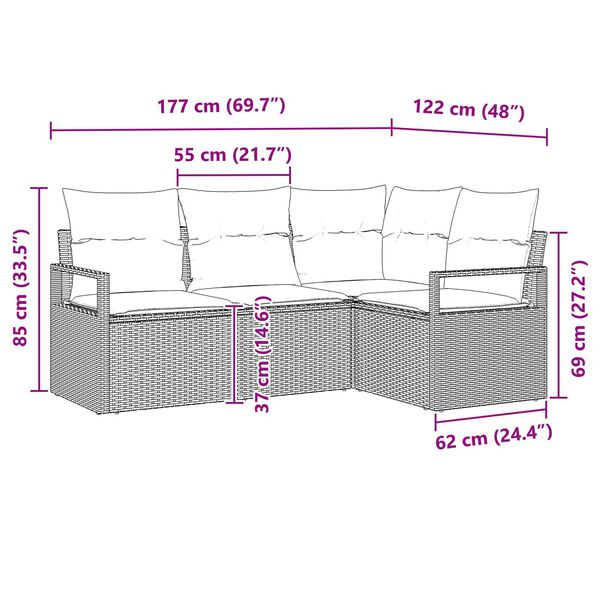 vidaXL 4 Piece Garden Sofa Set with Cushions Black Poly Rattan