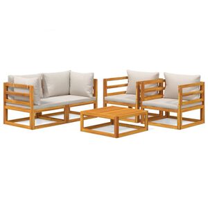 vidaXL 5 Piece Garden Lounge Set with Light Grey Cushions Solid Wood
