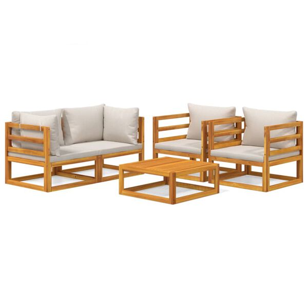 vidaXL 5 Piece Garden Lounge Set with Light Grey Cushions Solid Wood