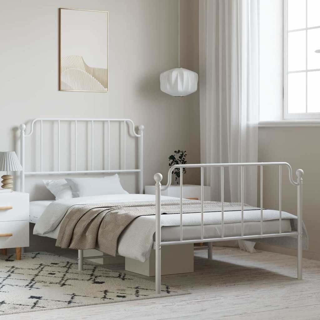 vidaXL Metal Bed Frame without Mattress with Footboard White 100x190cm