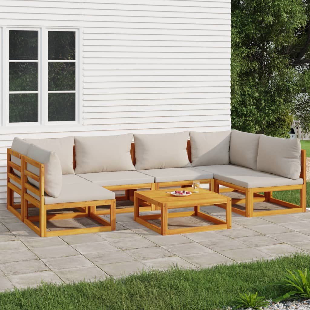 vidaXL 7 Piece Garden Lounge Set with Light Grey Cushions Solid Wood
