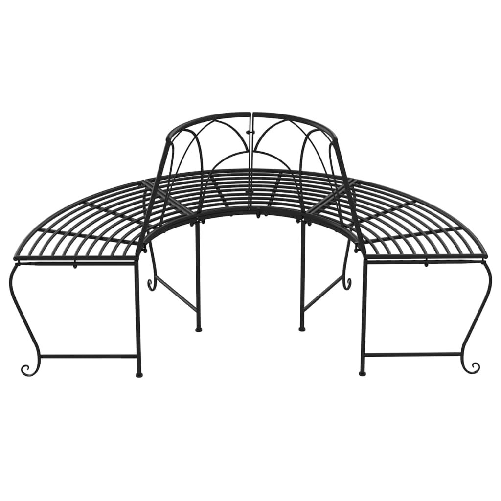 vidaXL Half Round Tree Bench 2 pcs Ø159 cm Black Steel
