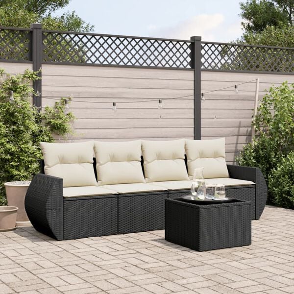 vidaXL 5 Piece Garden Sofa Set with Cushions Black Poly Rattan