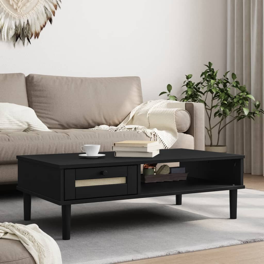 vidaXL Coffee Table SENJA Rattan Look Black 100x55x33 cm Solid Wood