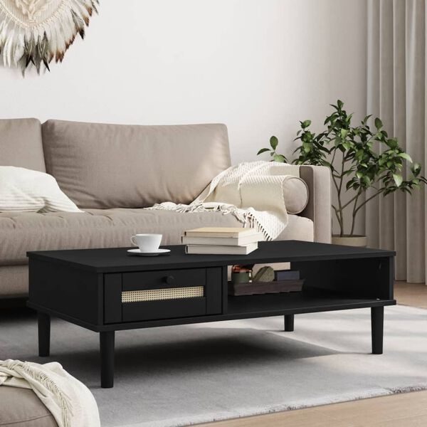 vidaXL Coffee Table SENJA Rattan Look Black 100x55x33 cm Solid Wood