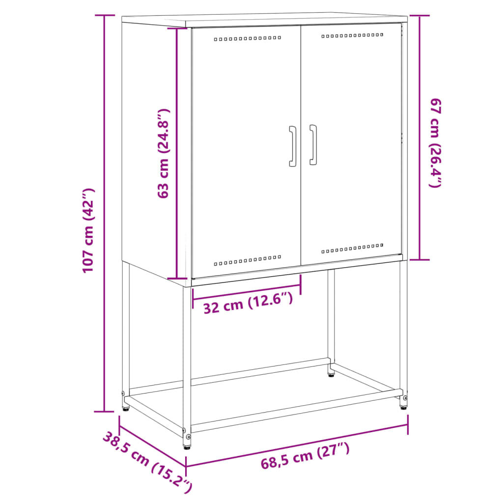 vidaXL Highboard Black 68.5x38.5x107 cm Steel