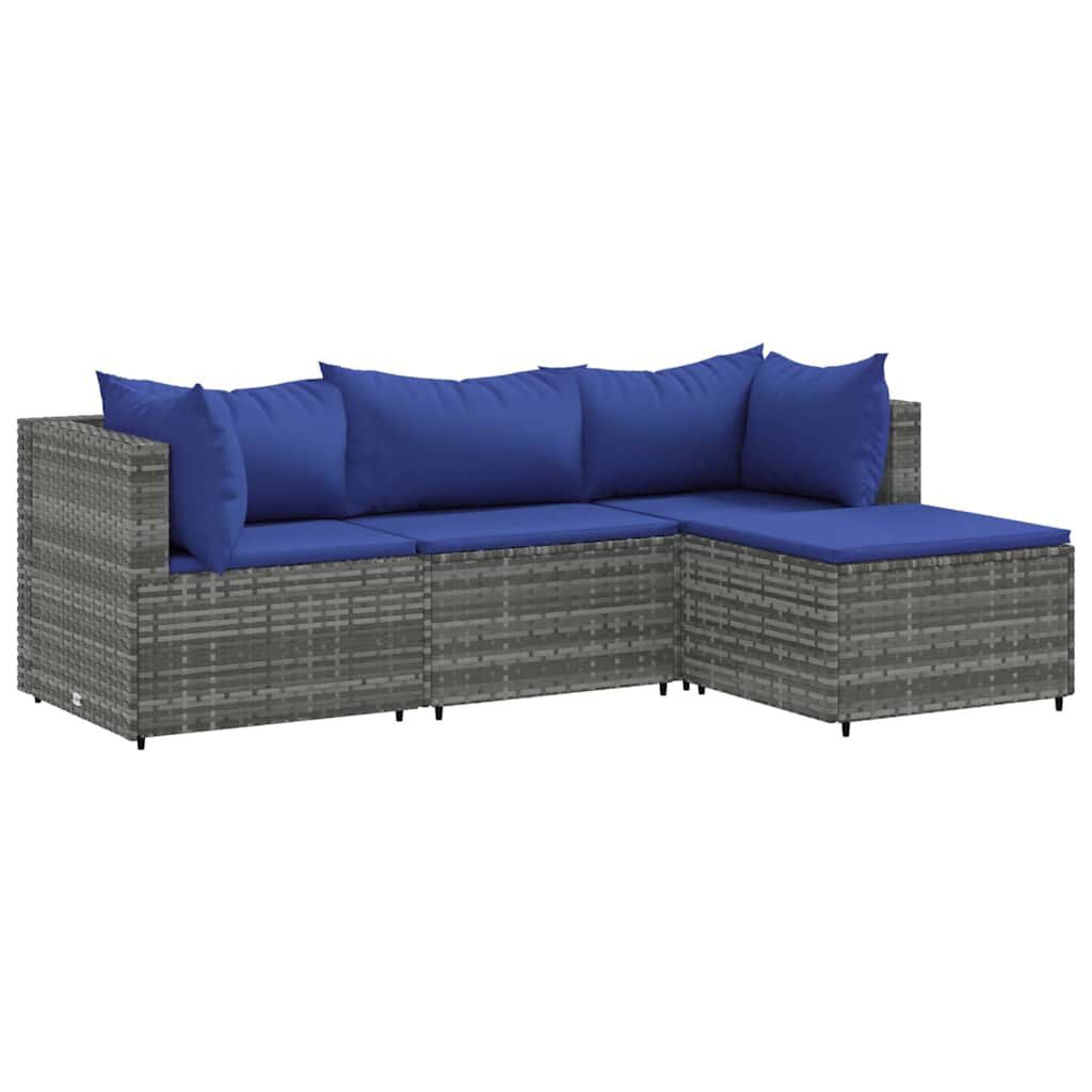 vidaXL 4 Piece Garden Lounge Set with Cushions Grey Poly Rattan