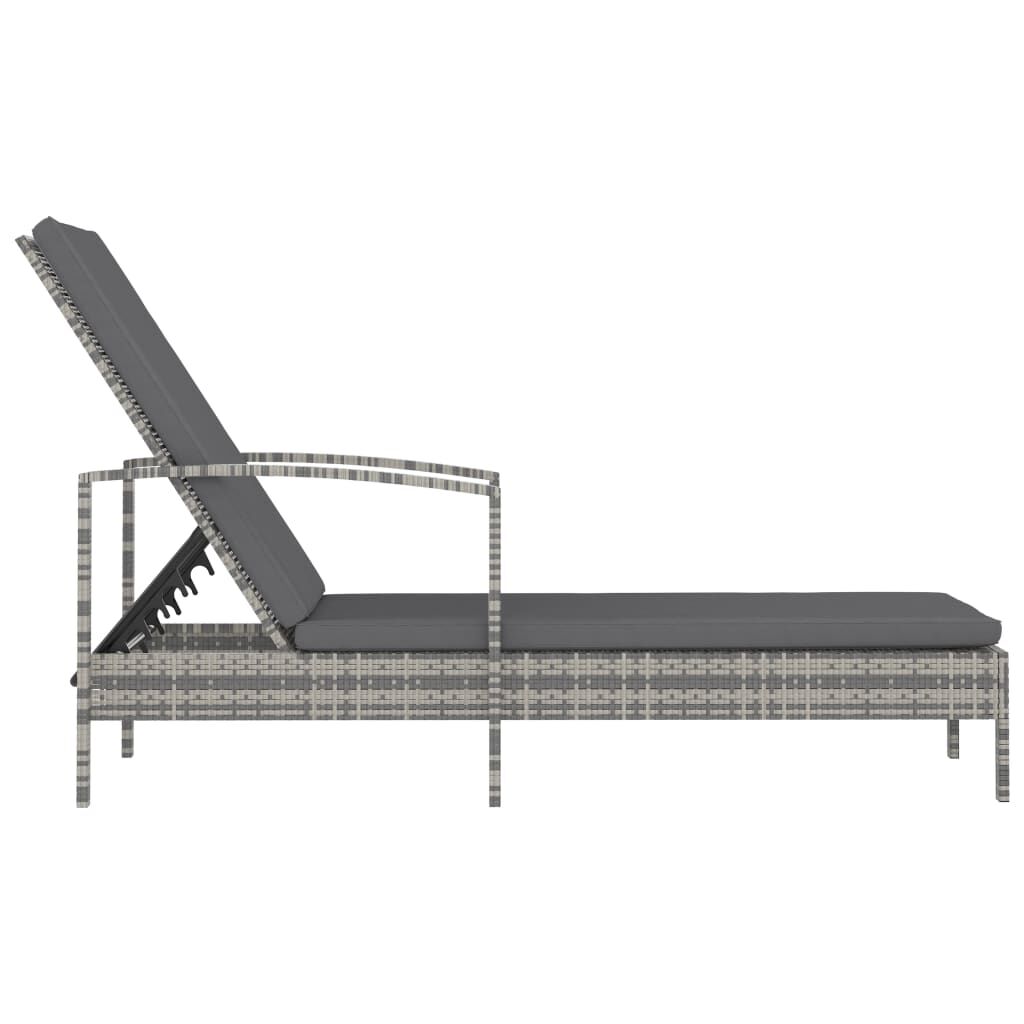 vidaXL Sun Lounger with Armrests Poly Rattan Grey