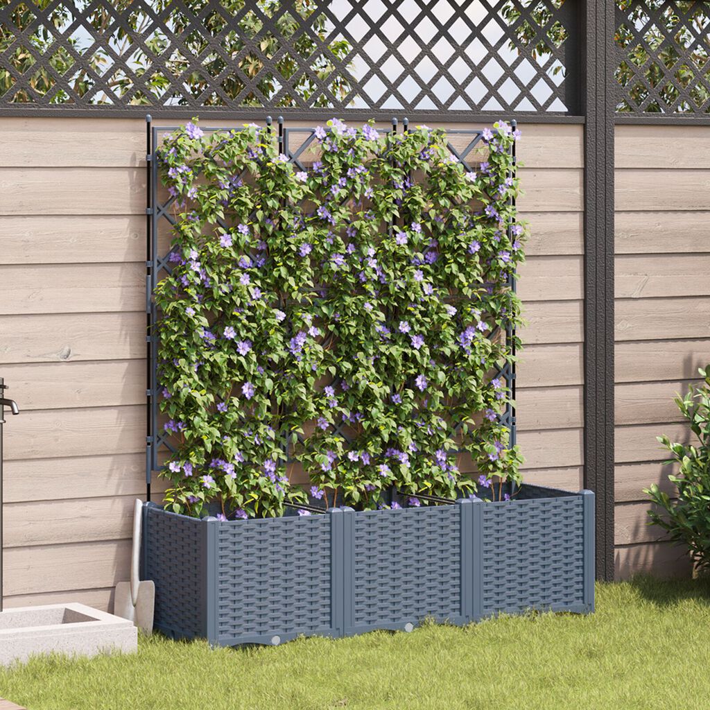 vidaXL Garden Planter with Trellis 3 pcs Light Grey 120x40x143 cm