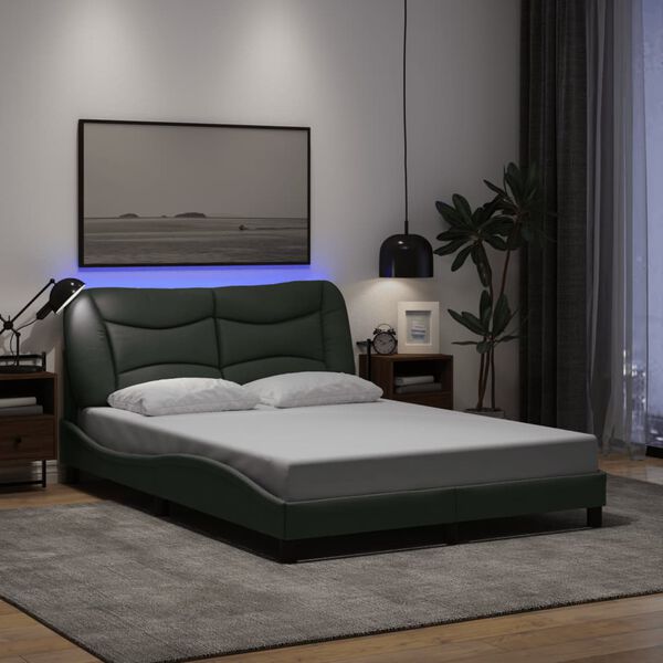 vidaXL Bed Frame with LED without Mattress "Hvar" Dark Grey 137x190 cm Double Fabric