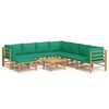vidaXL 9 Piece Garden Lounge Set with Green Cushions Bamboo