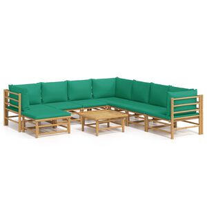 vidaXL 9 Piece Garden Lounge Set with Green Cushions Bamboo