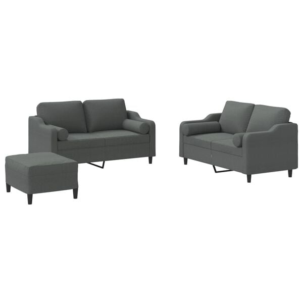 vidaXL 3 Piece Sofa Set with Pillows Dark Grey Fabric