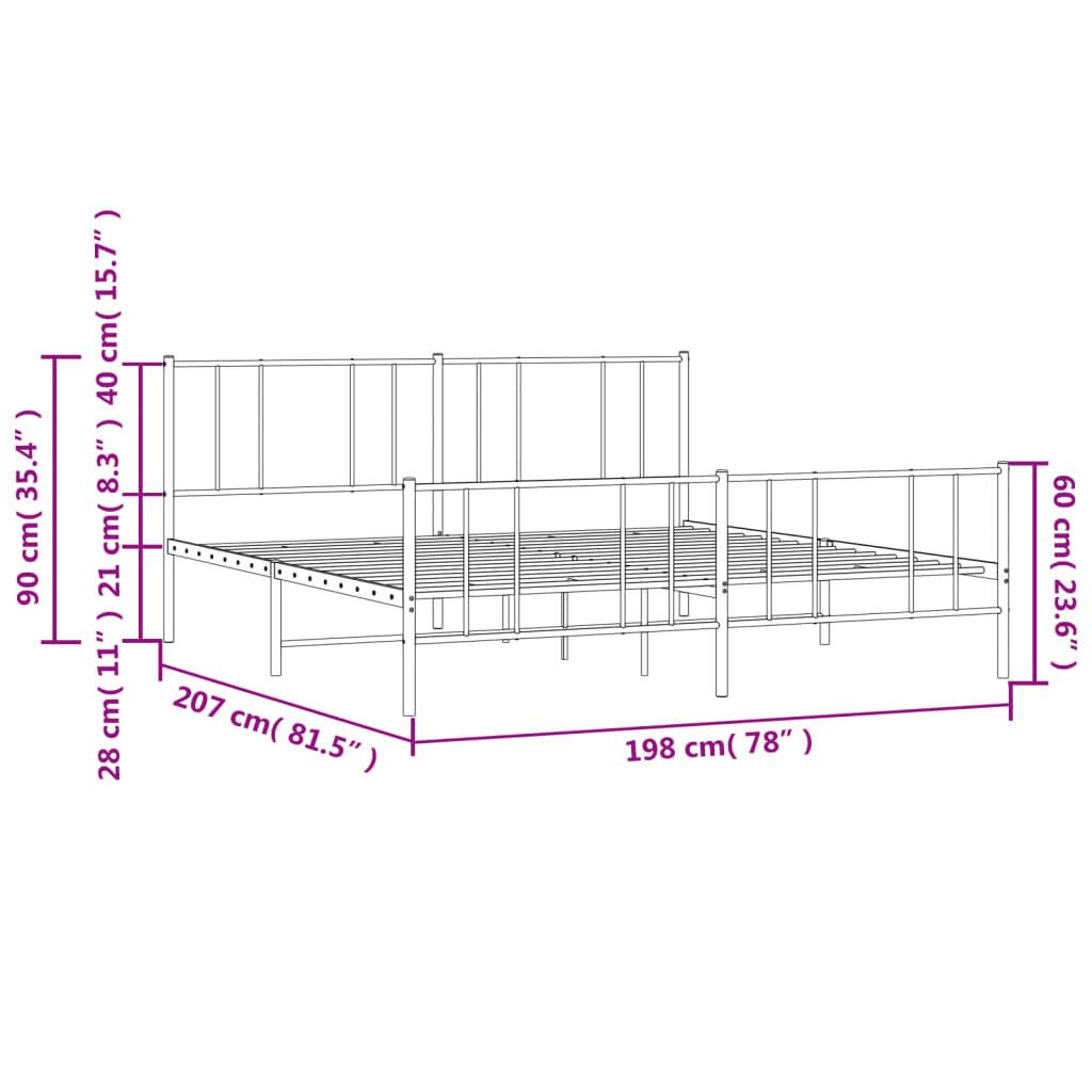 vidaXL Metal Bed Frame without Mattress with Footboard Black 193x203cm