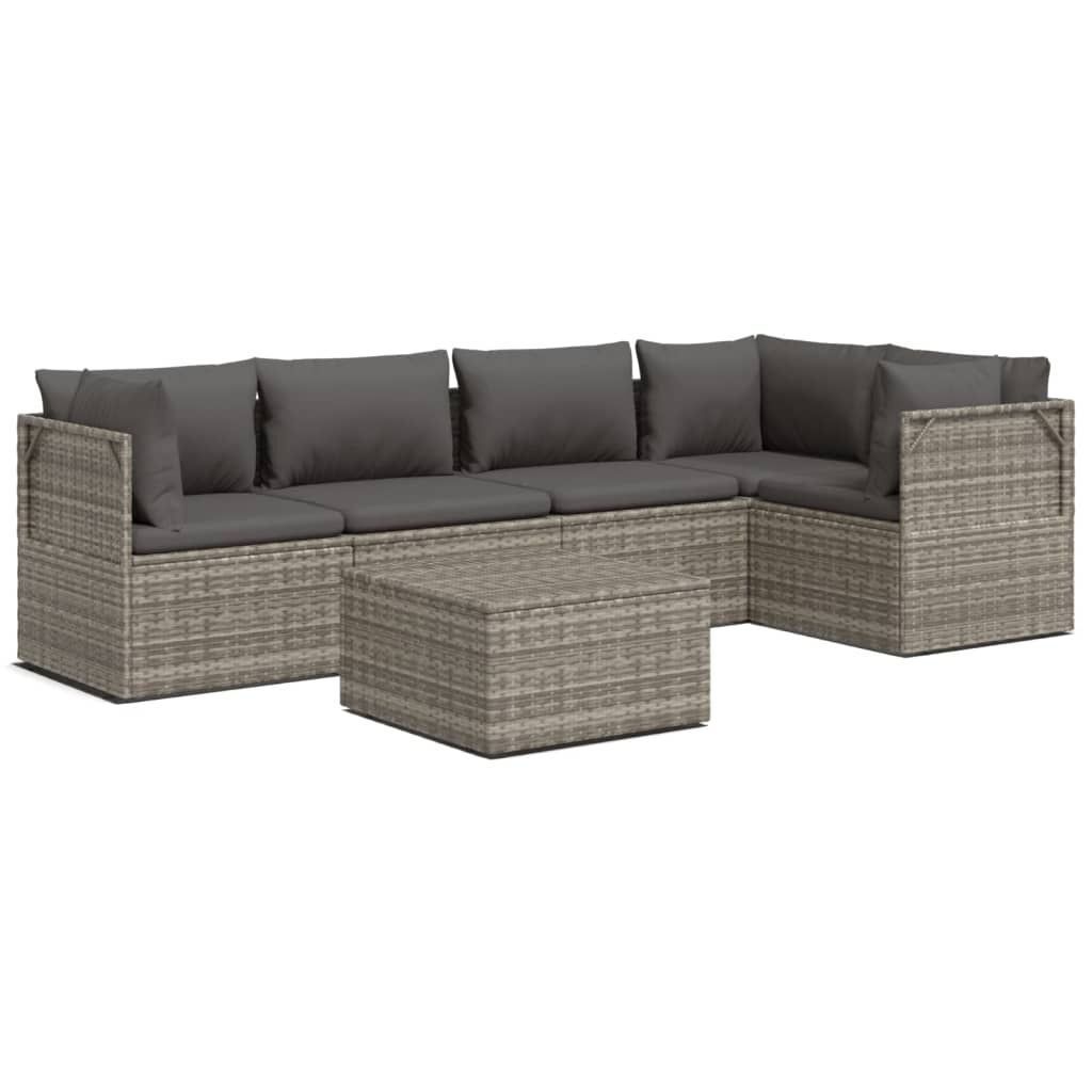 vidaXL 6 Piece Garden Lounge Set with Cushions Grey Poly Rattan