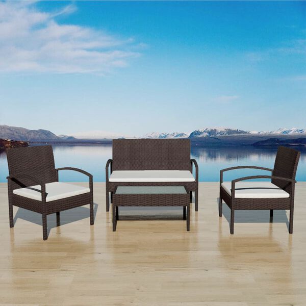 vidaXL 4 Piece Garden Lounge Set with Cushions Poly Rattan Brown