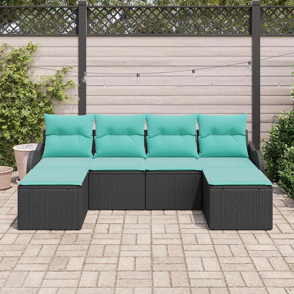 vidaXL 6 Piece Garden Sofa Set with Cushions Black Poly Rattan