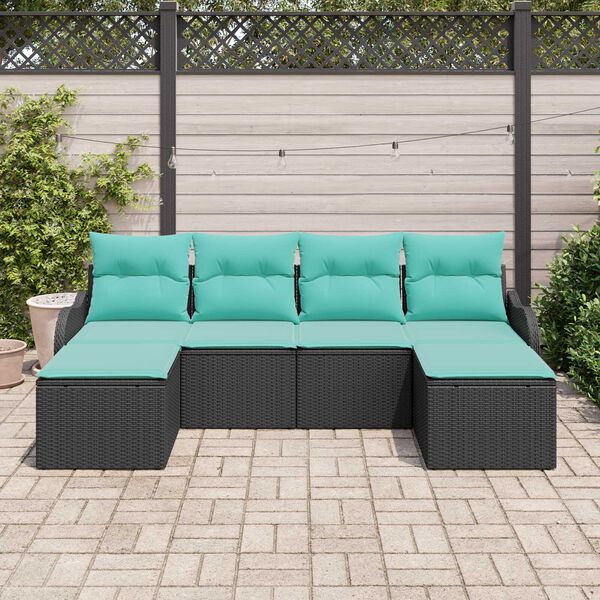 vidaXL 6 Piece Garden Sofa Set with Cushions Black Poly Rattan