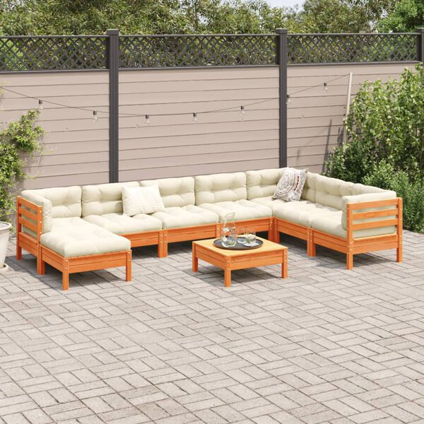 vidaXL 9 Piece Garden Sofa Set with Cushions Wax Brown Solid Wood Pine