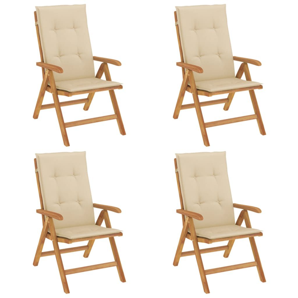 vidaXL Reclining Garden Chairs with Cushions 4 pcs Solid Wood Teak