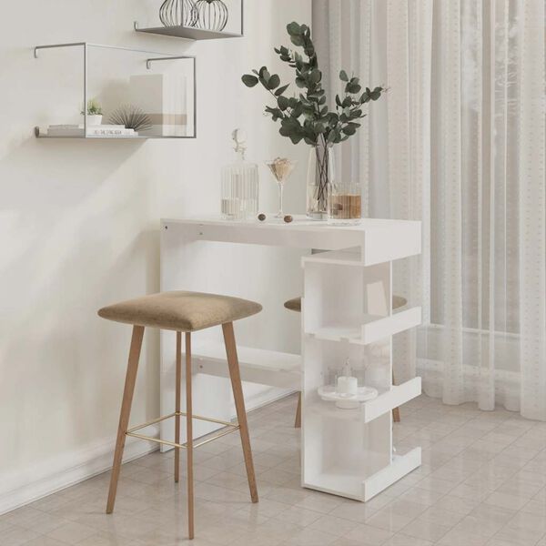 vidaXL Bar Table with Storage Rack High Gloss White 100x50x101.5 cm