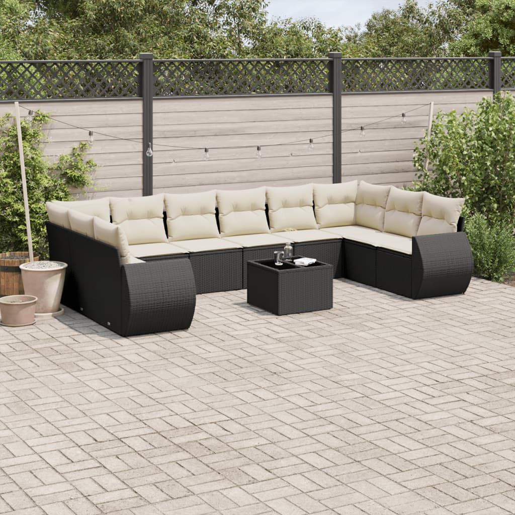 vidaXL 11 Piece Garden Sofa Set with Cushions Black Poly Rattan