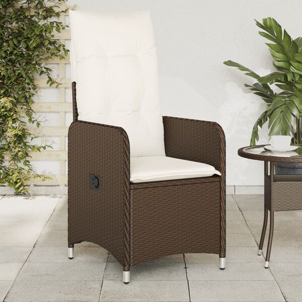 vidaXL Reclining Garden Chair with Cushions Brown Poly Rattan