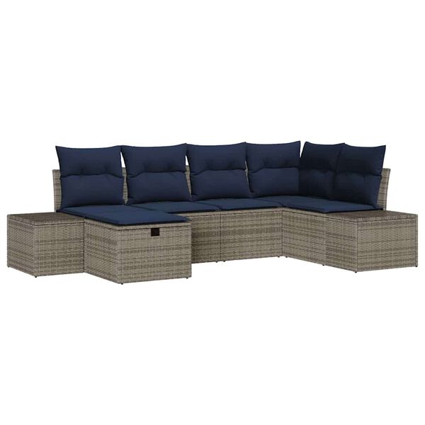 vidaXL Garden Sofa Set with Cushion 6 pcs Grey Poly Rattan